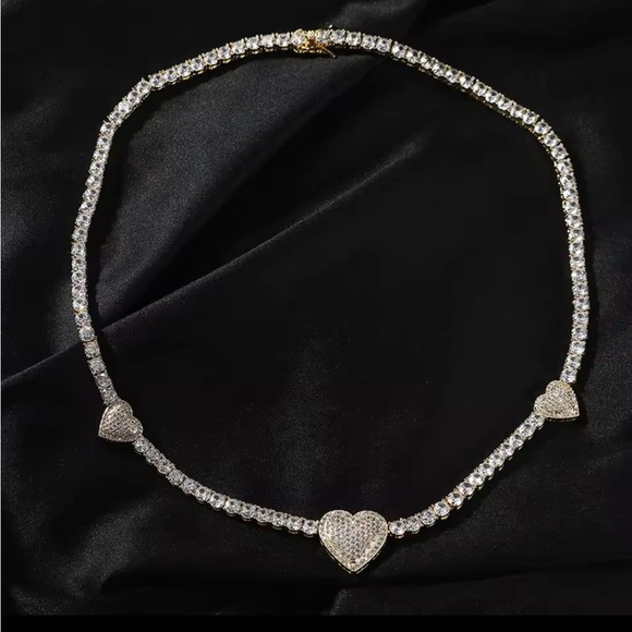 Tennis Silver Heart Necklace 16inch - Picture 5 of 5